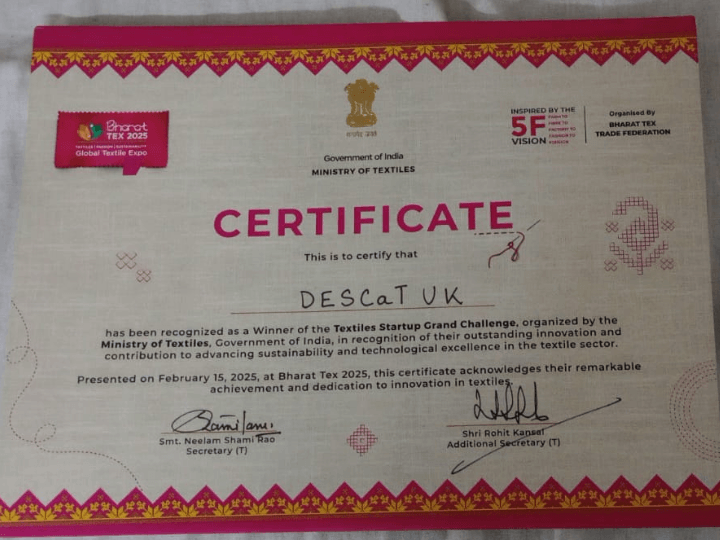 Winner – Textile Innovation Challenge by Ministry of Textiles, Govt. of India